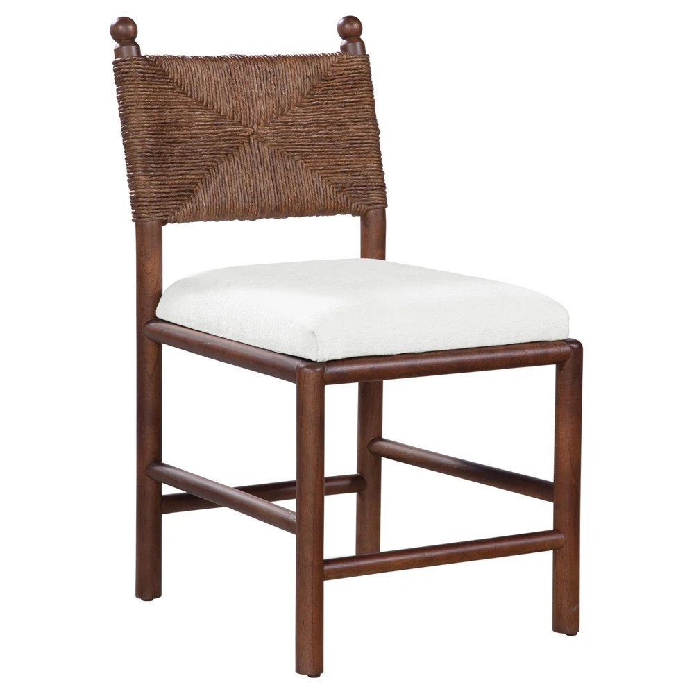 Bella Updated Traditional White Performance Dark Brown Wood Woven Rattan Dining Chair | Kathy Kuo Home