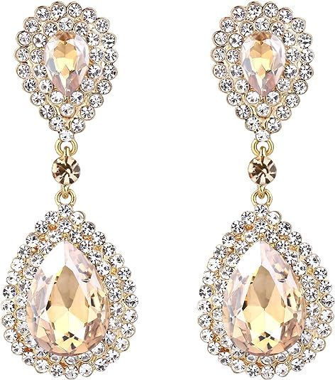 BriLove Women's Fashion Wedding Bridal Crystal Teardrop Infinity Dangle Earrings | Amazon (US)