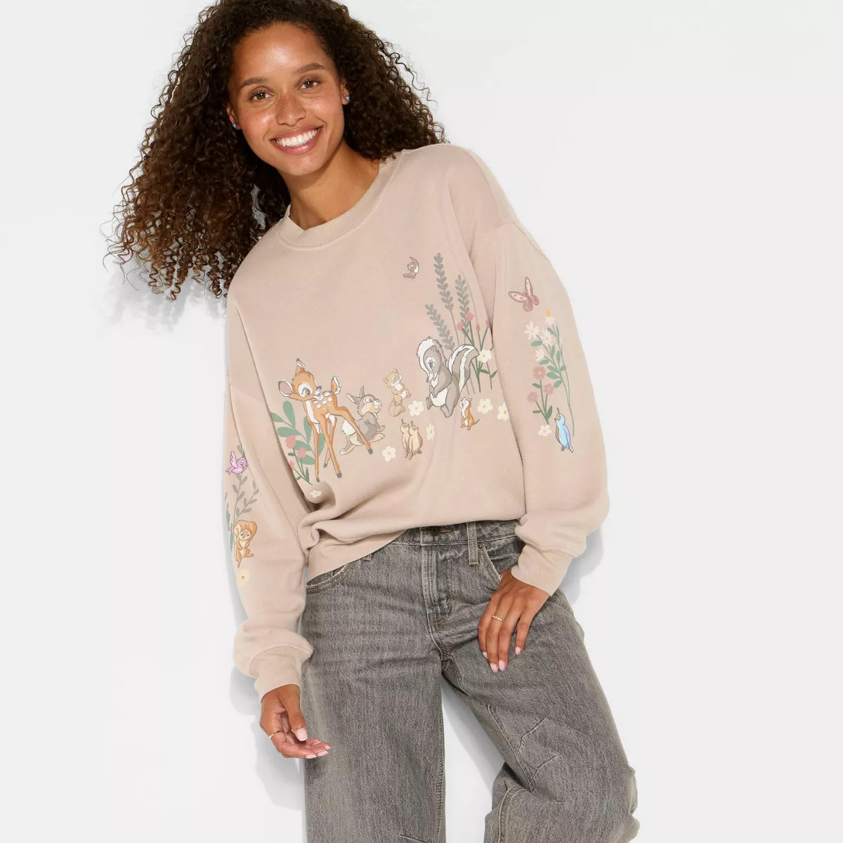 Women's Bambi Fleece Graphic Pullover Sweatshirt - Light Brown M | Target