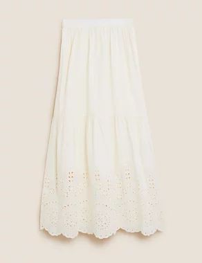 Pure Cotton Broderie Midi Tiered Skirt | M&S Collection | M&S | Marks & Spencer (UK)