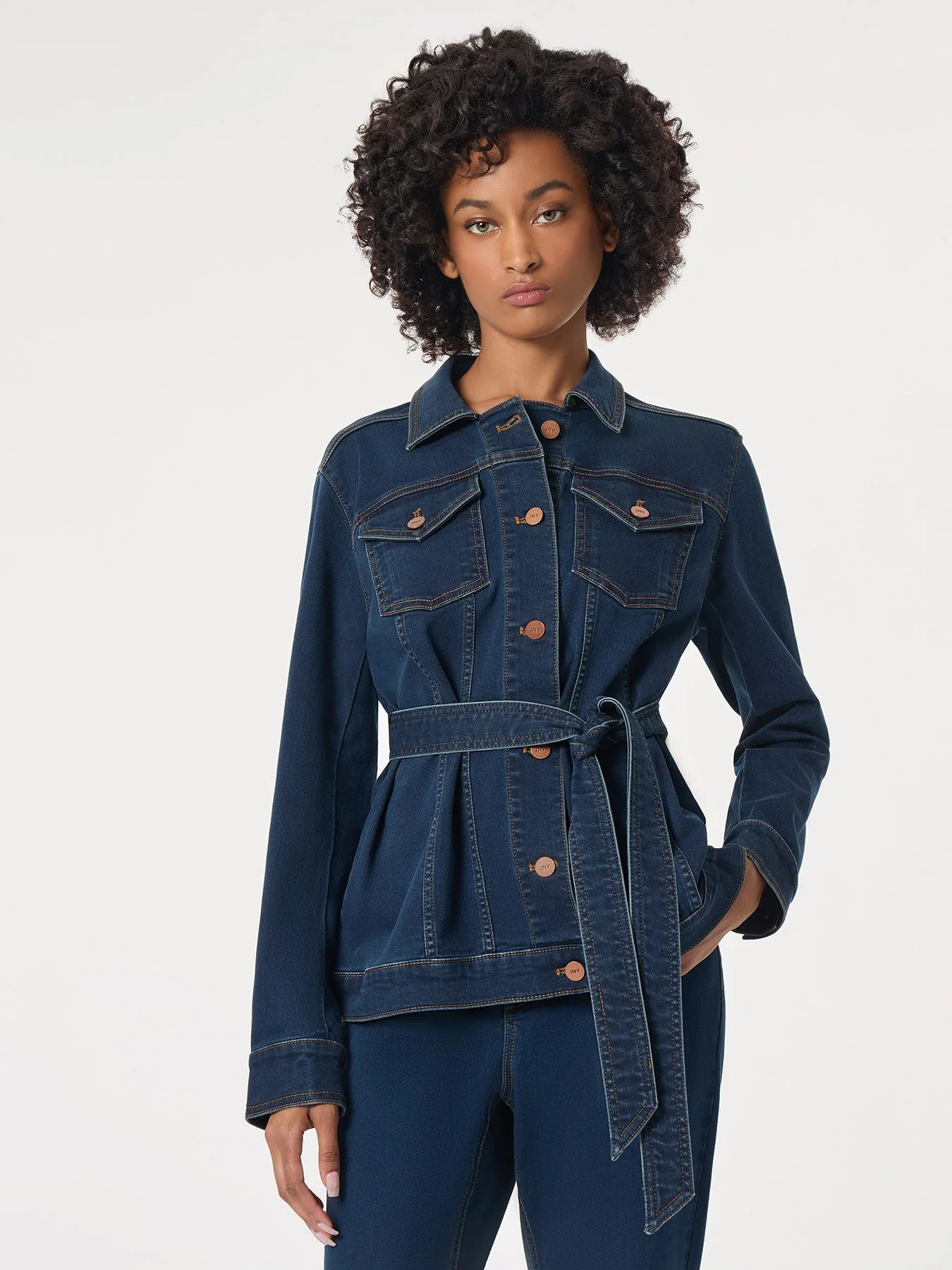 Denim Belted Button-Front Jacket | Shop Simon