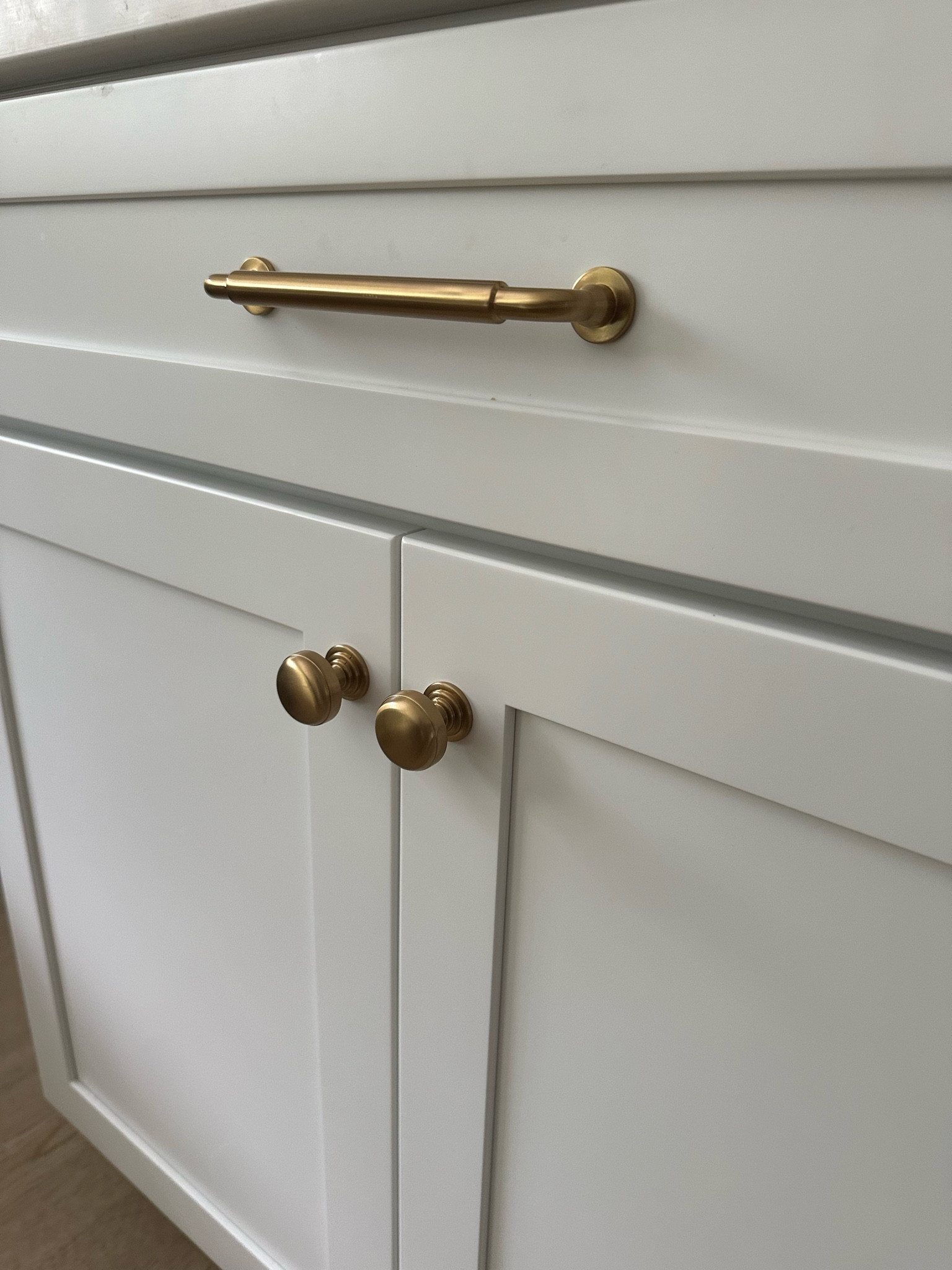 6 5/16th on all drawers, 7 9/16th on pantry doors

honey bronze kitchen hardware

#LTKHome