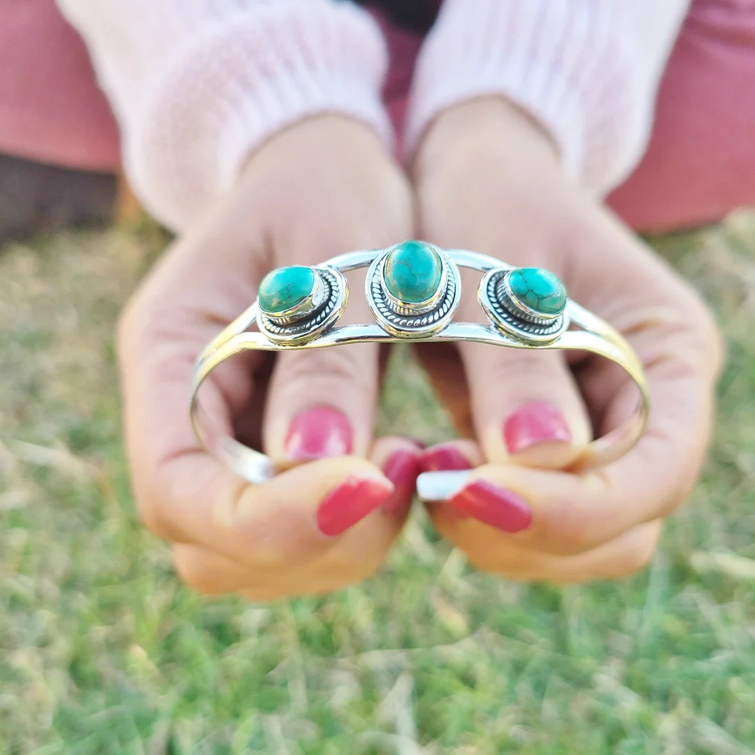 Genuine Turquoise Bangle Bracelet, Silver Turquoise Bangle, Turquoise Cuff Bangle, Sterling Silve... | Etsy (US)
