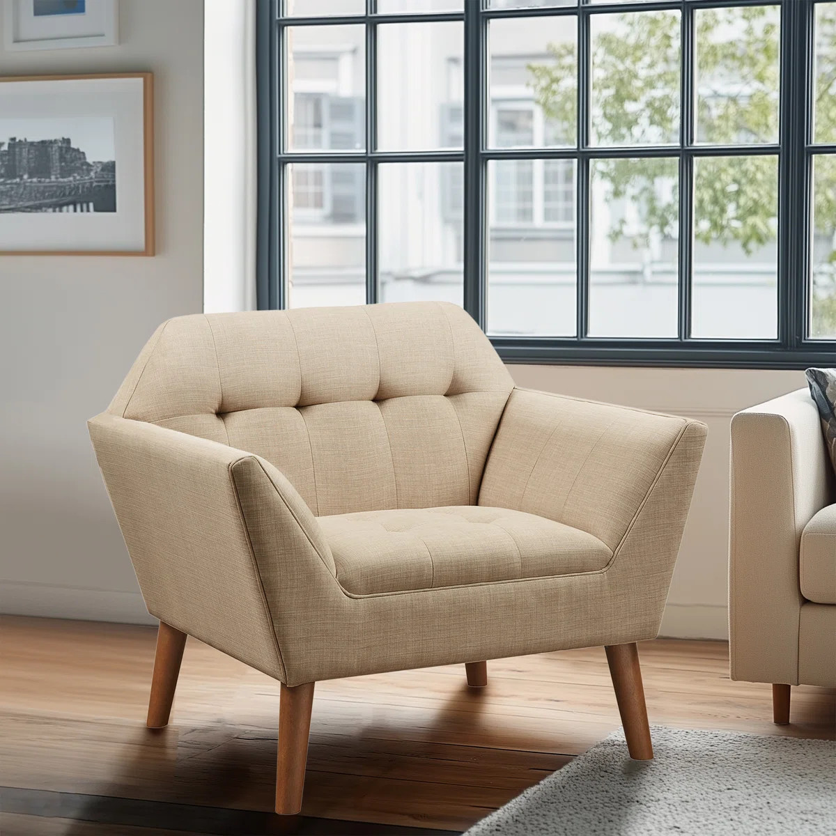 Merrylite  37" Wide Upholstered Armchair with Tufted Backrest | Wayfair North America