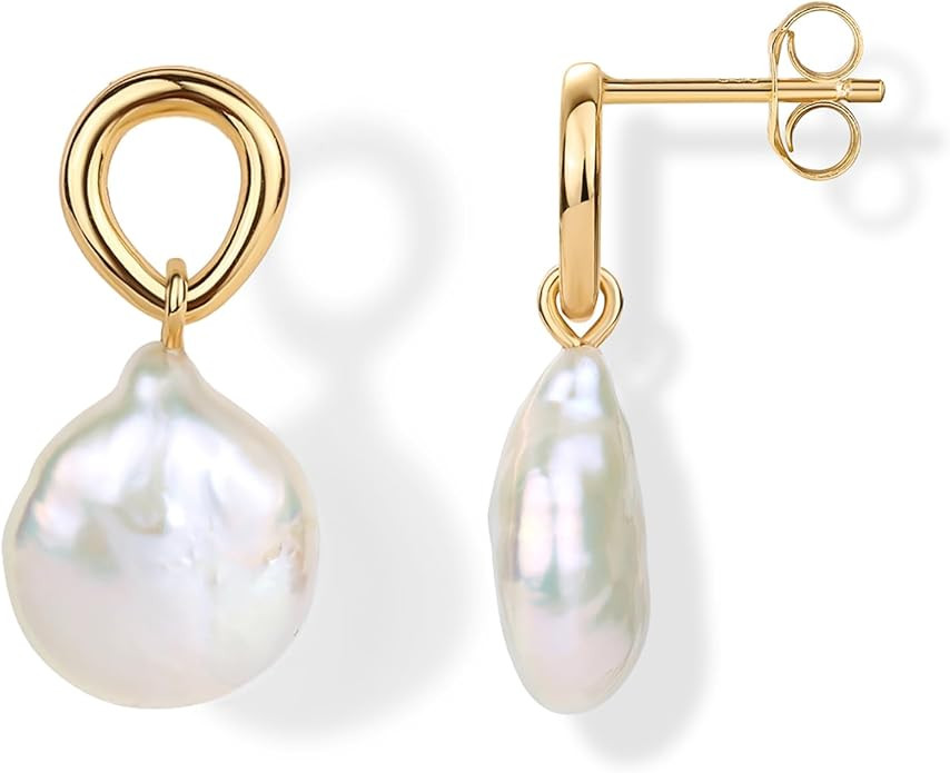 PAVOI 14K Gold Plated Pearl Earrings for Women - Pearl Statement Drop Bridal Earrings - 925 Sterl... | Amazon (US)