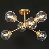 Globe Semi Flush Mount Ceiling Light, Gold Sputnik Chandeliers, 6-Light Modern Ceiling Light with Cl | Amazon (US)
