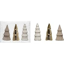 Creative Co-Op 1-1/2" Round x 3-1/4"H Stoneware Trees, Grey, Gold & White, Boxed Set of 3 Figures... | Amazon (US)