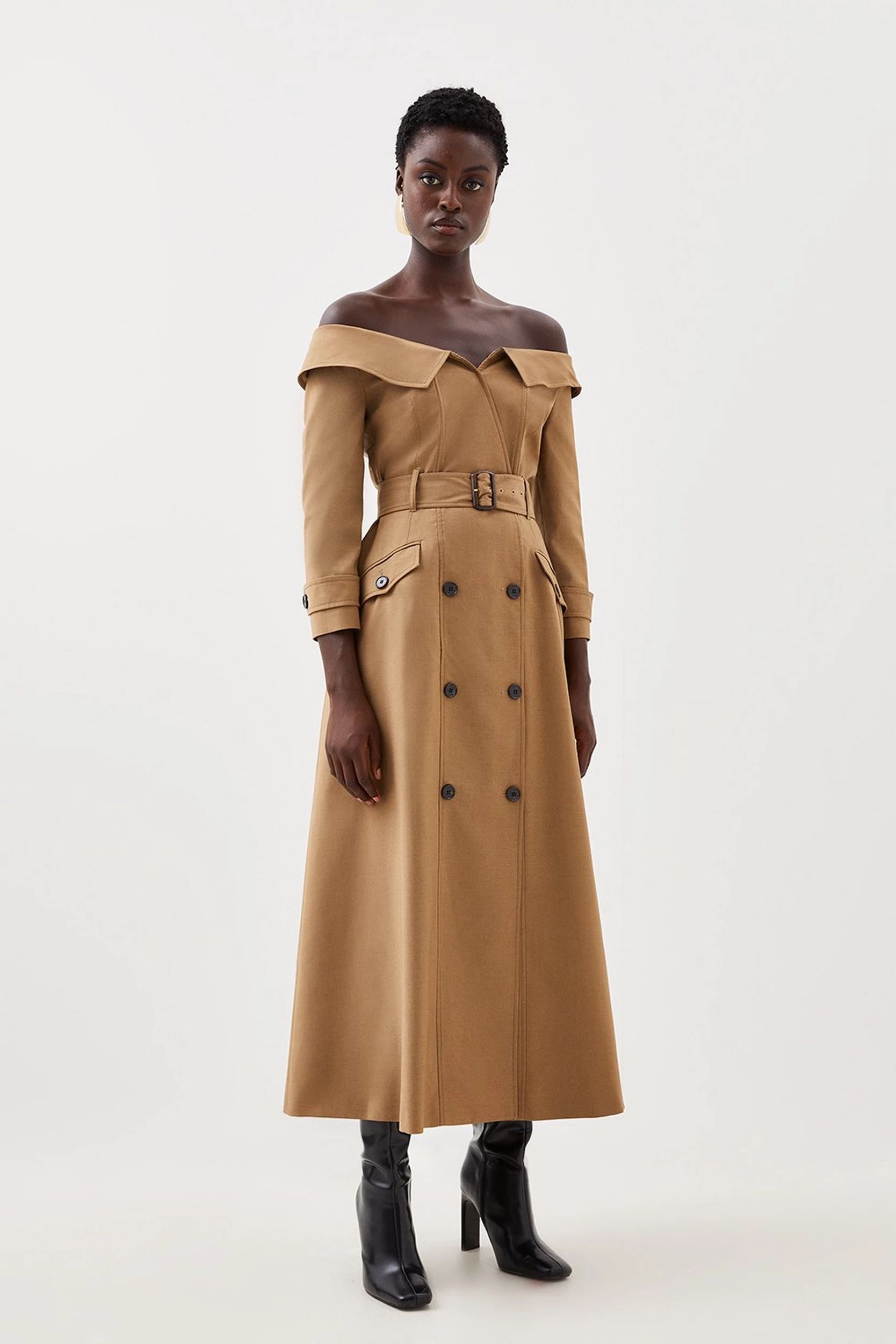 Tailored Wool Blend Trench Midaxi Dress | Karen Millen US