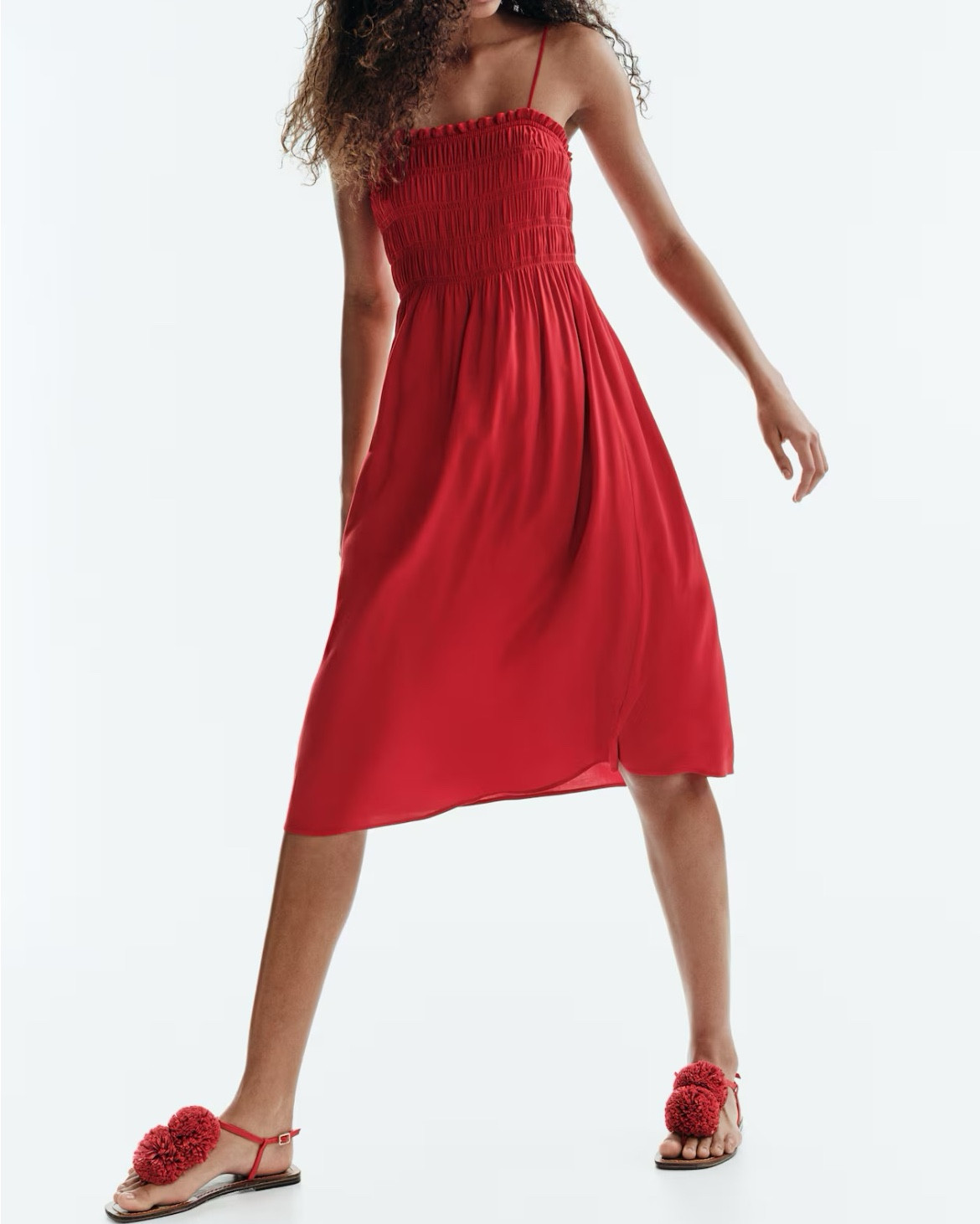 Red smocked midi dress 

#LTKSeasonal