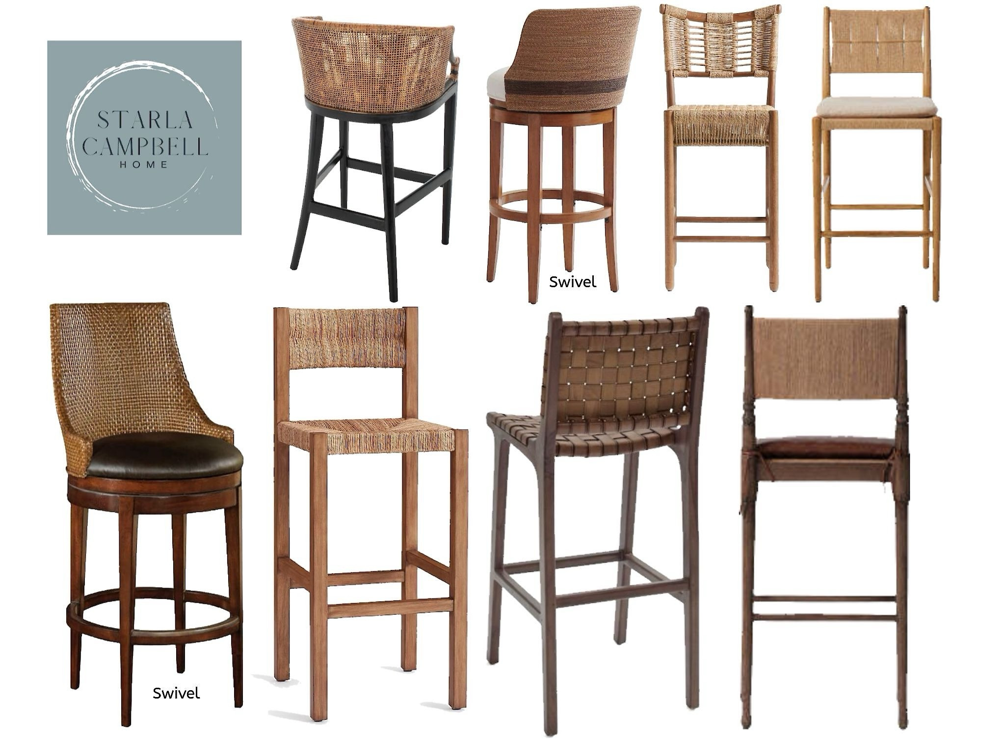 Great barstool options that have woven and interesting detail without looking coastal.  Two are swivel barstools 

#LTKHome