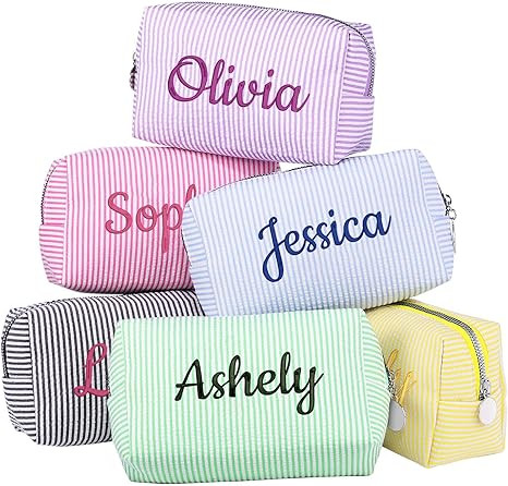 Ajiangwu Personalized Makeup Bag with Embroidered Name&Birth Flower for Bridesmaid Gifts,Custom S... | Amazon (US)