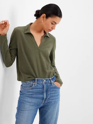 Cropped V-Neck Polo Shirt | Gap (US)