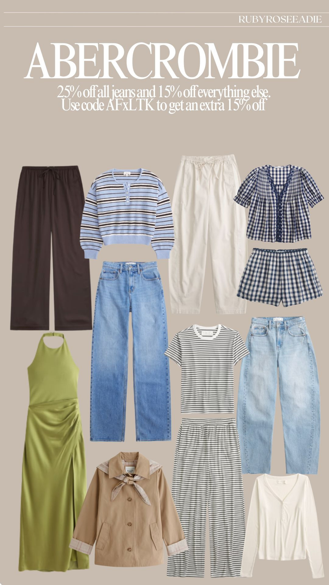 New in Abercrombie Picks! Get 25% off all jeans and 15% off everything else. Use code AFxLTK to get an extra 15% off almost everything in stores and online 💗

Abercrombie Sale Edit, Denim And Basics, Relaxed Casual Style, Versatile Capsule Wardrobe, Soft Neutral Dressing, Easy Everyday Style, Transitional Style, Late Summer, Early Autumn, Transitional Outfit 

 #LTKuk #LTKsummer #LTKautumn