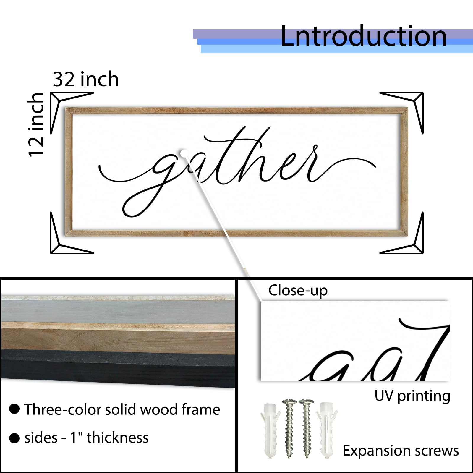 FZMHASLWW Gather Sign Wall Decor 32"×12" Large Wooden Framed for Dining Room Simple Home Kitchen... | Amazon (US)