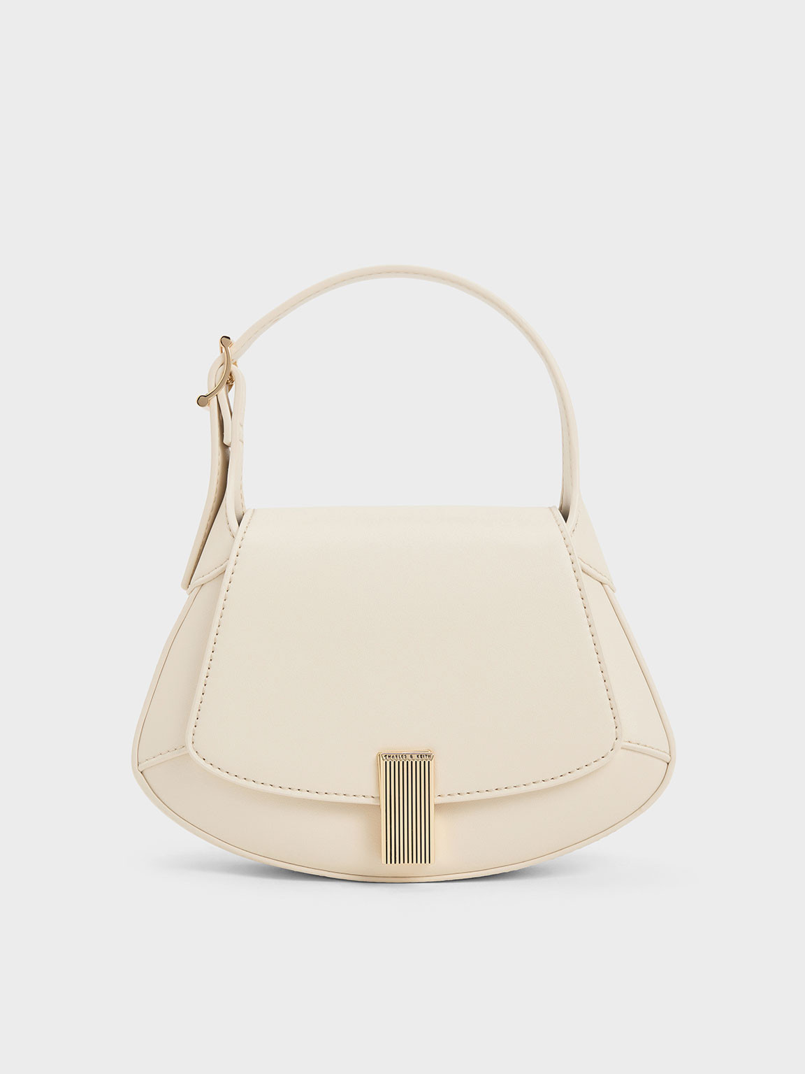 Metallic-Accent Curved Top Handle Bag
 - Chalk | Charles & Keith US