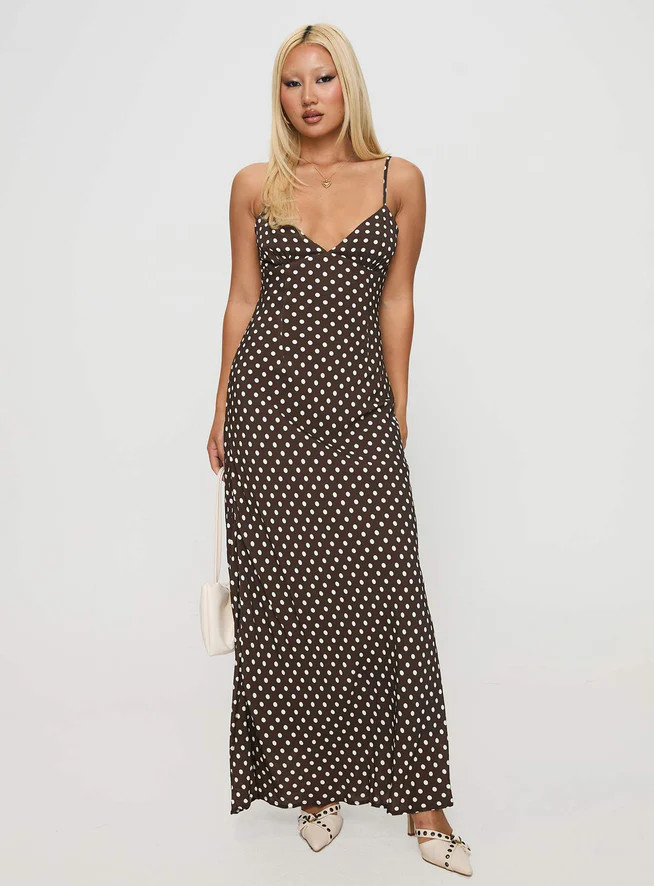 Jorjana Polka Maxi Dress Brown / White | Princess Polly US