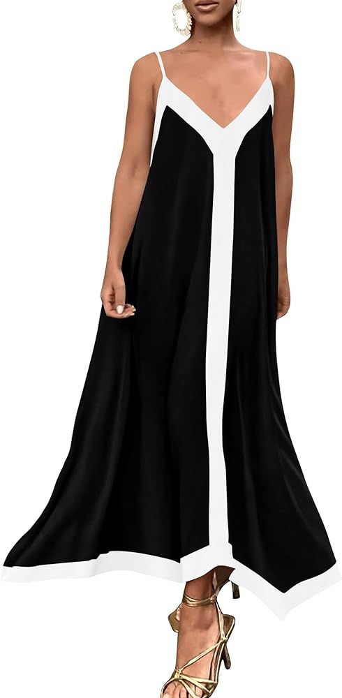 PRETTYGARDEN Women's Elegant Summer Dress V Neck Spaghetti Strap Flowy Maxi Cocktail Party Dresse... | Amazon (US)
