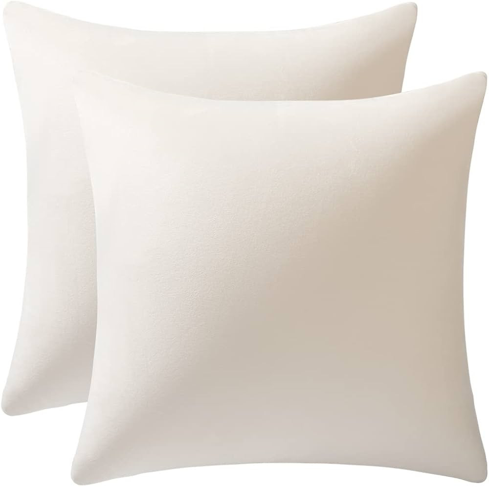 DEZENE Couch Pillow Covers 24x24 Cream: 2 Pack Cozy Soft Velvet Square Throw Pillow Cases for Far... | Amazon (US)