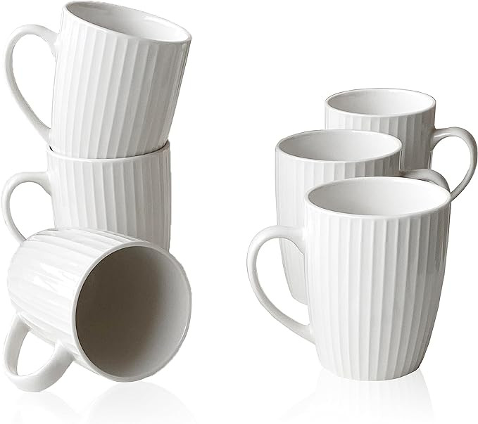 11 Ounce Porcelain Mugs, Set of 6 Coffee Mugs for Tea, Milk, Hot Cocoa, White | Amazon (US)