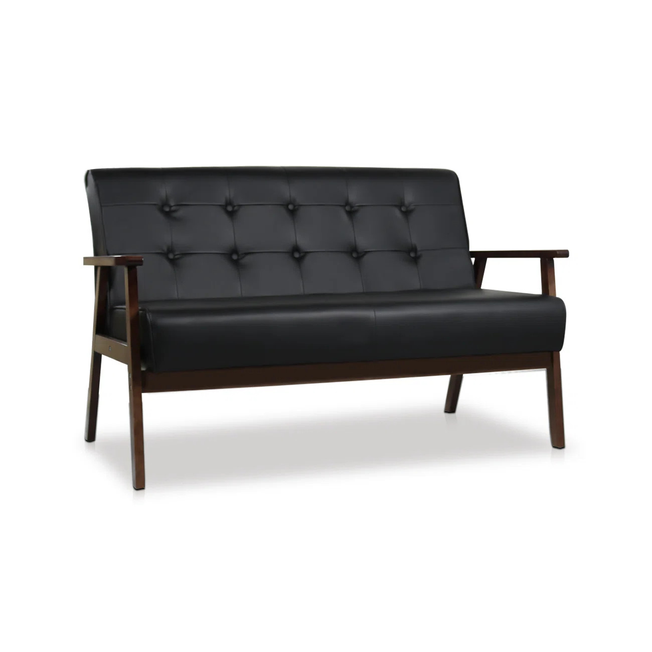 Mid-century Modern Solid Loveseat Sofa Upholstered Faux Leather Couch 2-seat | Wayfair North America