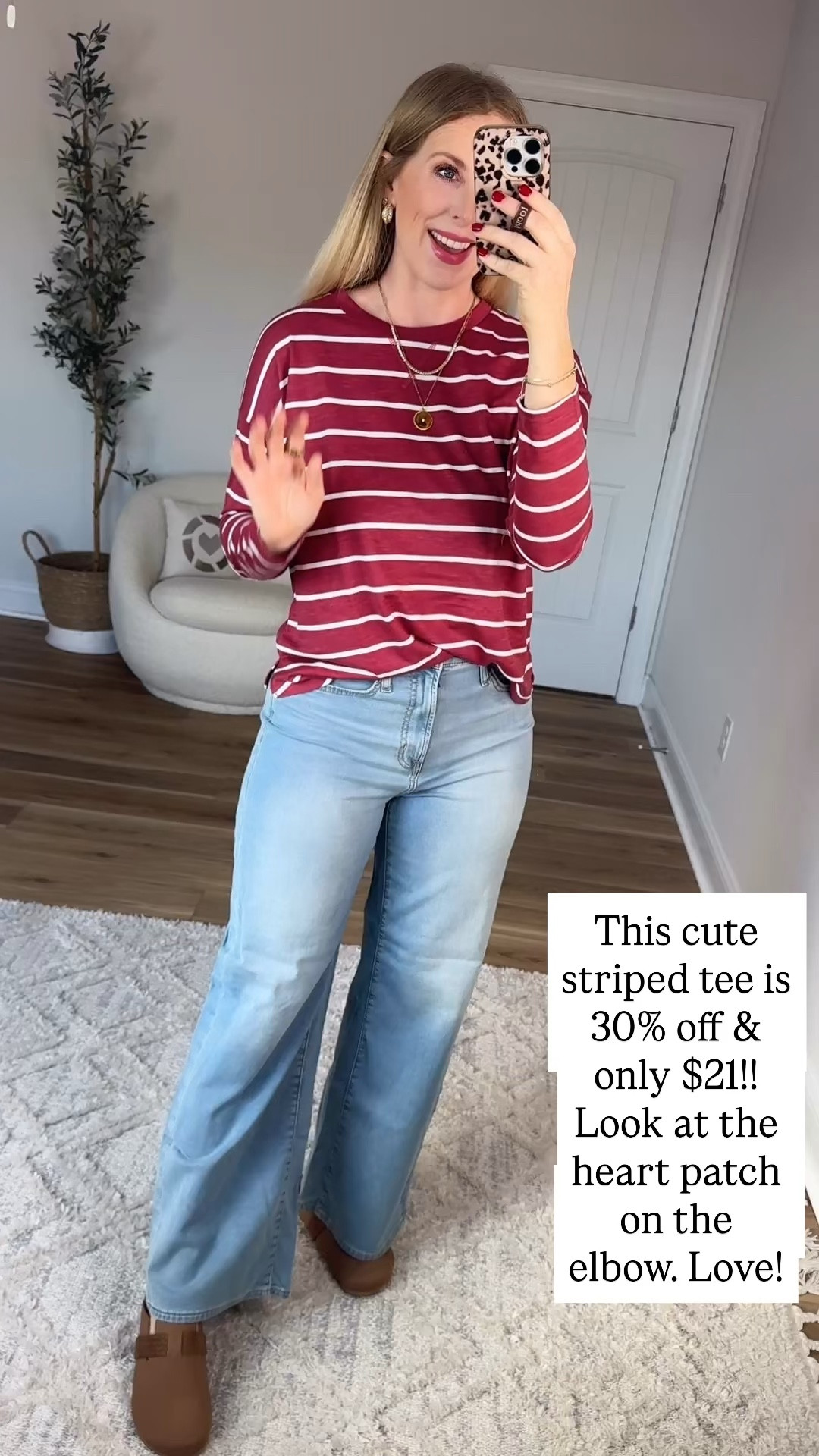 Red and white stripe tee with heart elbow patch from Maurices. Size small. 

#LTKootd #LTKSaleAlert