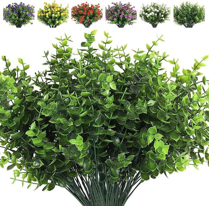 RECUTMS 8 Bundles Artificial Eucalyptus Artificial Grasses Fake Greenery Boxwood Stems Fake Plant... | Amazon (US)