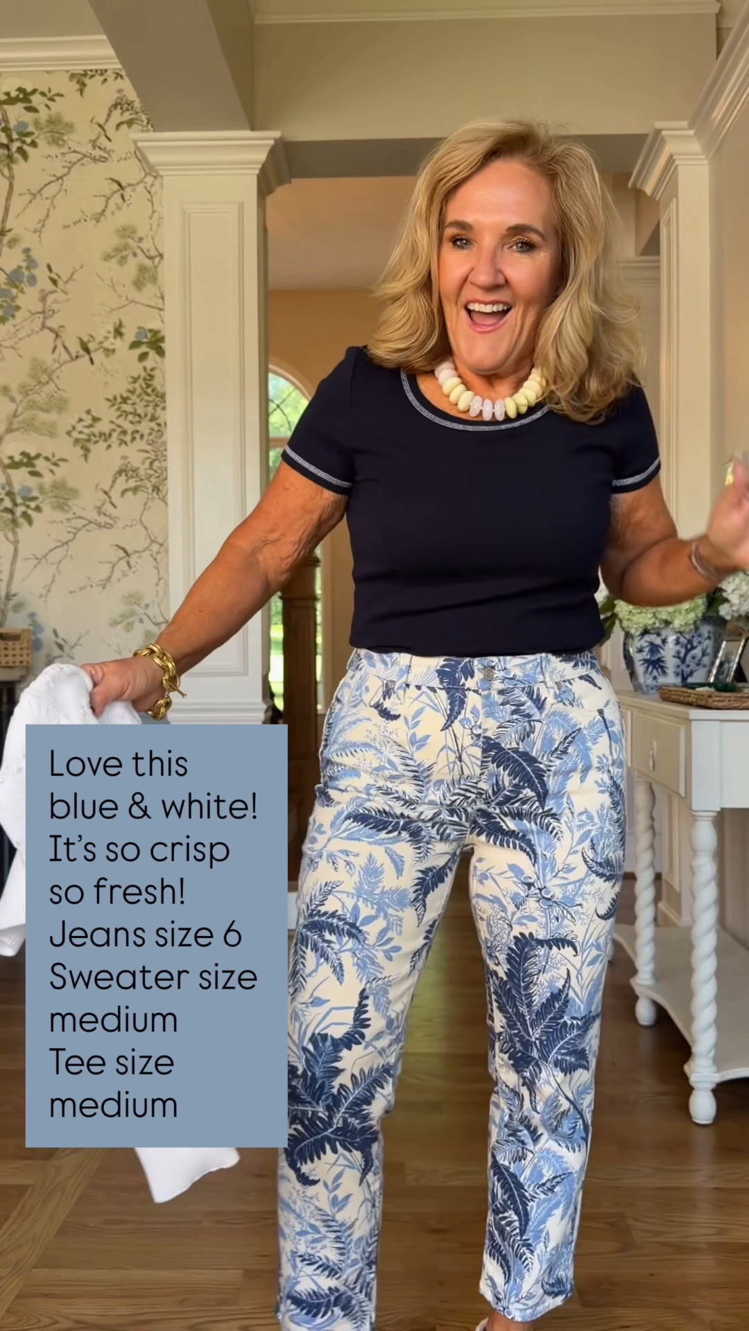Jeans 6 reg 
Crochet cardigan front zip medium 
Tee medium 10% off my bag code NANETTE

#LTKSaleAlert #LTKOver40 #LTKootd