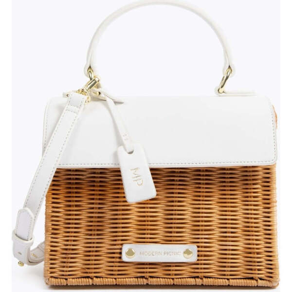 Mini Insulated Hand-Woven Wicker Lunchbox, Dark White | Maisonette