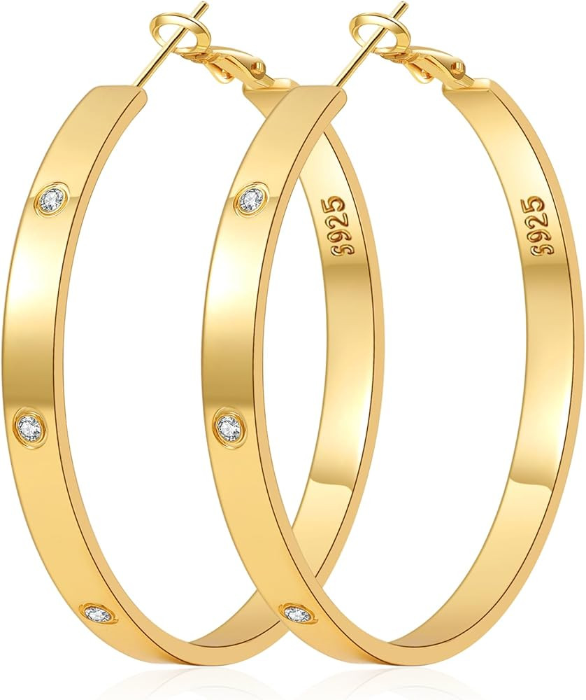 5MM Wide 925 Sterling Silver Post Hoop Earrings Hypoallergenic Lightweight | Amazon (US)