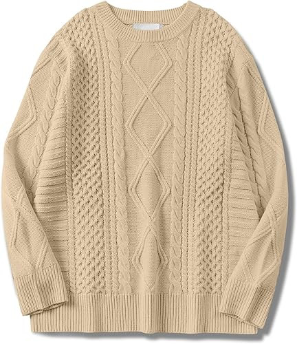 Womens Oversized Sweaters Crewneck Long Sleeve Casual Loose Pullover Sweater Cable Knit Vintage T... | Amazon (US)