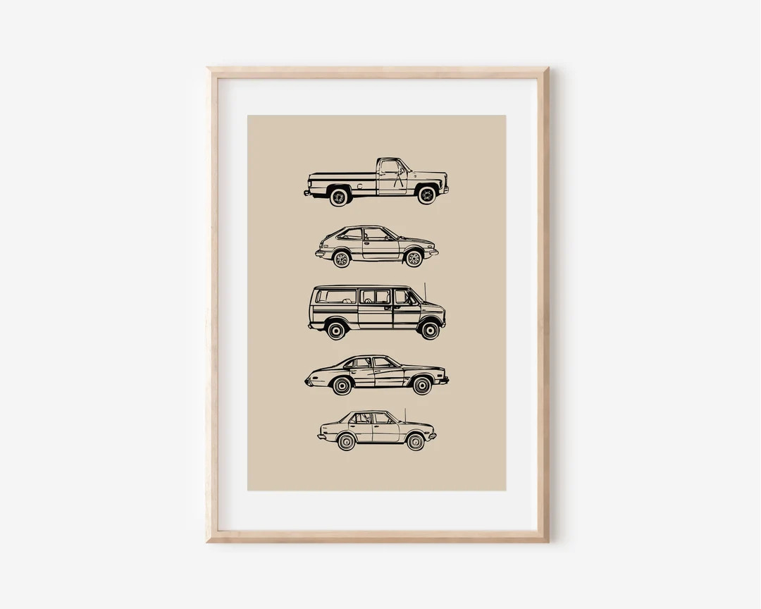 Retro Vintage Cars Downloadable Print, Vehicle Boy Nursery Decor, Kids Room, Minimalist Play Room... | Etsy (US)