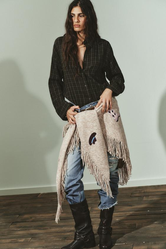 EMBROIDERED FRINGED SHAWL | Zara US