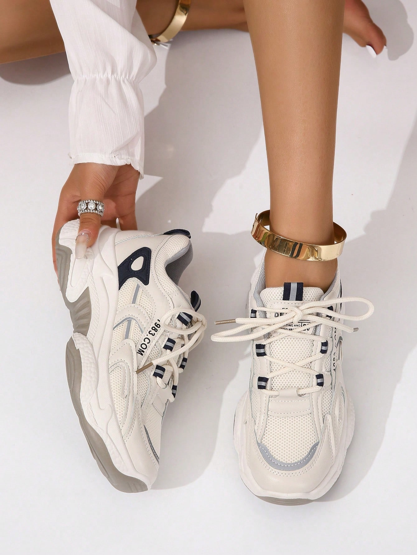 Sporty Chunky Sneakers For Women, Letter Graphic Lace-up Front Sneakers | SHEIN