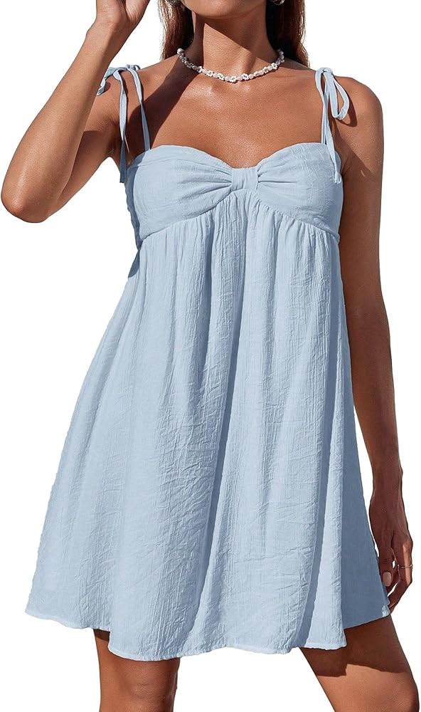 Narecte Casual Summer Dresses for Women Flowy Sun Dress Mini Slip Dress Cute Spaghetti Strap Dres... | Amazon (US)