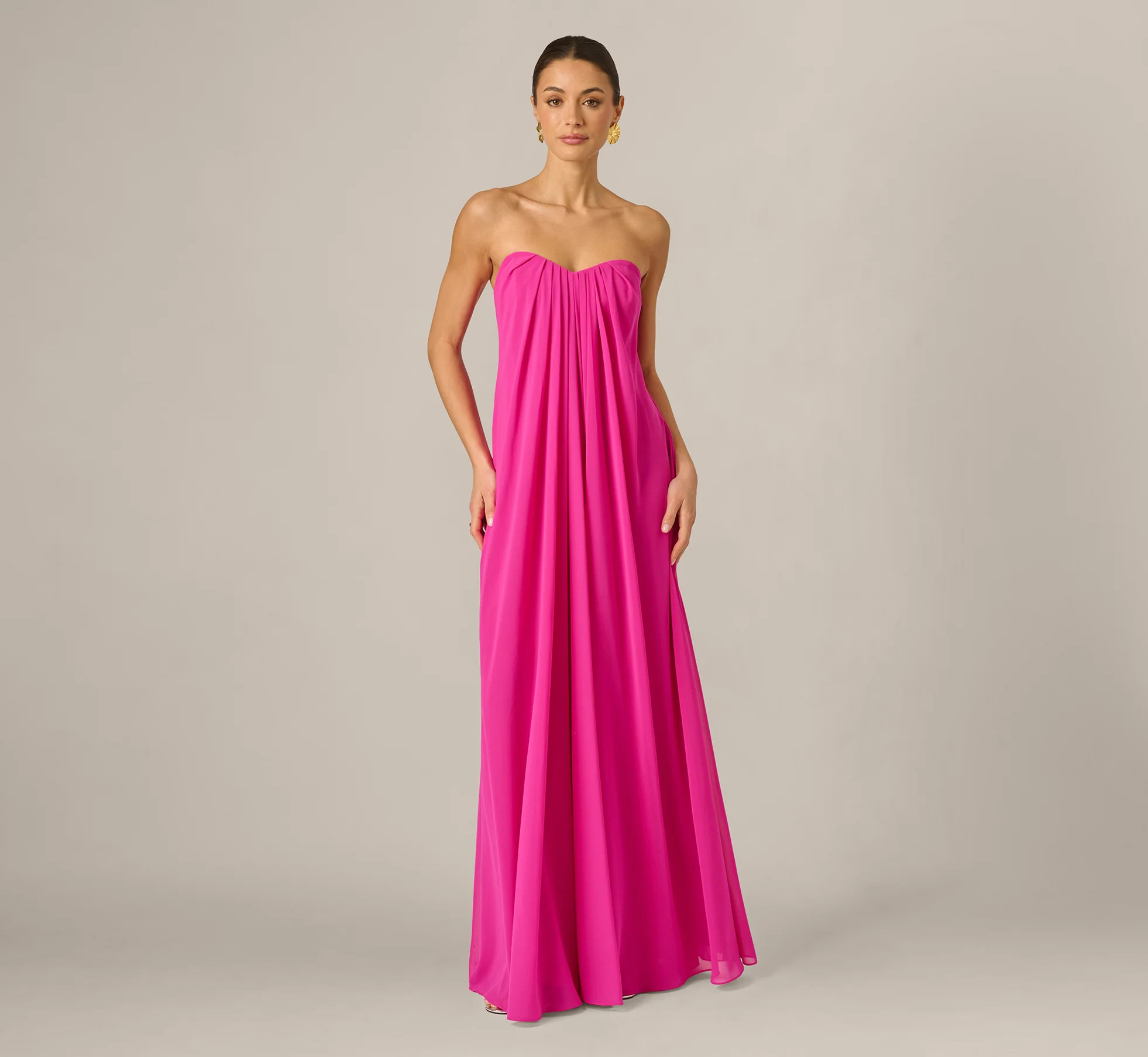 Strapless Chiffon Trapeze Gown In Pink Flame | Adrianna Papell