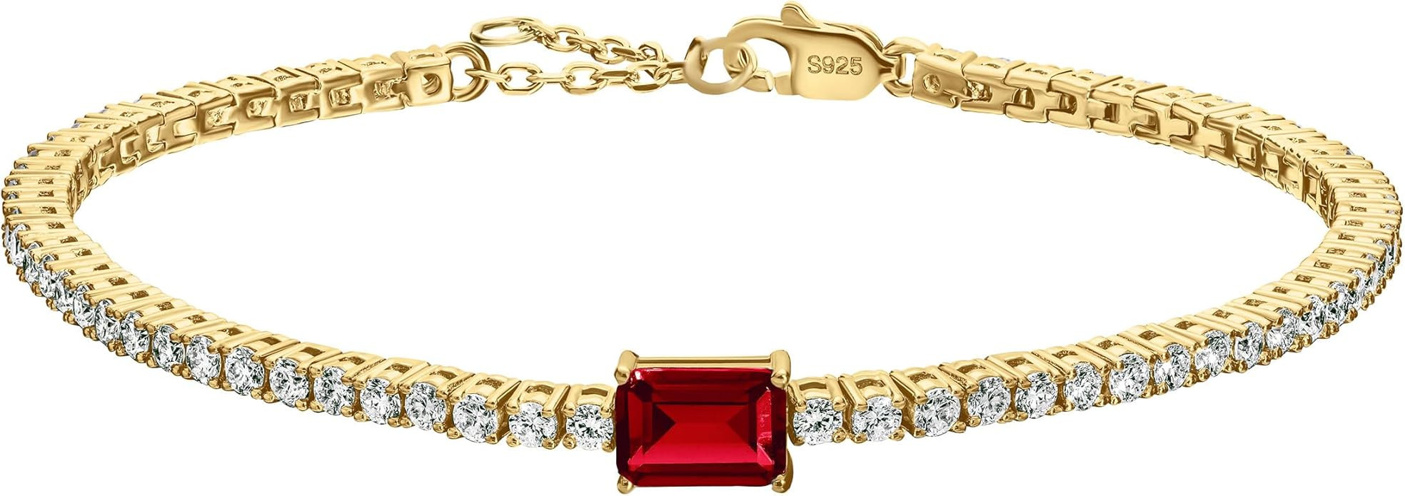 18K White/Yellow Gold Plated Silver Bracelet With Lab Grown Sapphire/Emerald/Ruby Surrounded With... | Amazon (US)