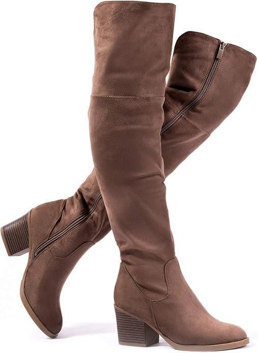 katliu Women's Thigh High Boots Sexy Stacked Block Heel Boots Over the Knee | Amazon (US)