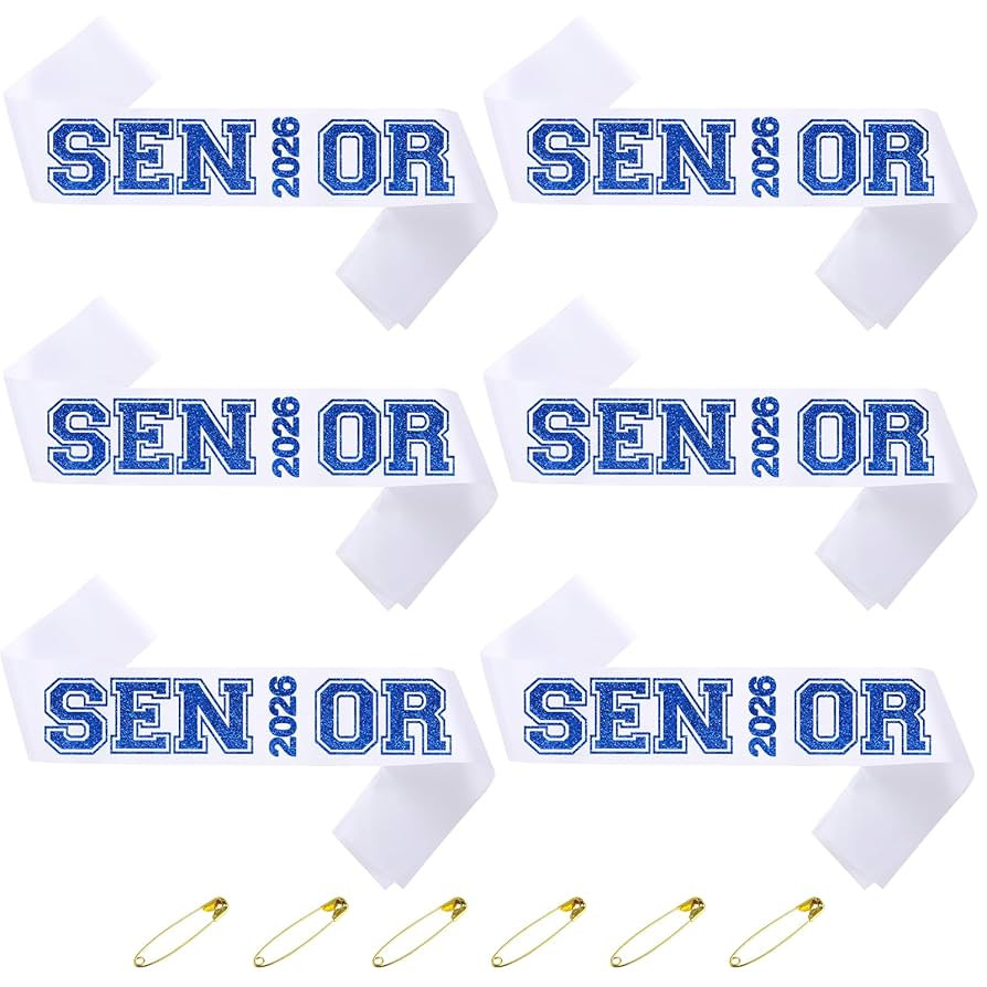 6pcs White Senior 2026 Sashes with Royal Blue Glitter Printing Letters，2026 Graduation Celebrat... | Amazon (US)