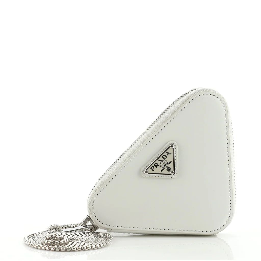 Prada Triangle Pouch Bag with Chain Brushed Leather Mini White 103225370 | Rebag