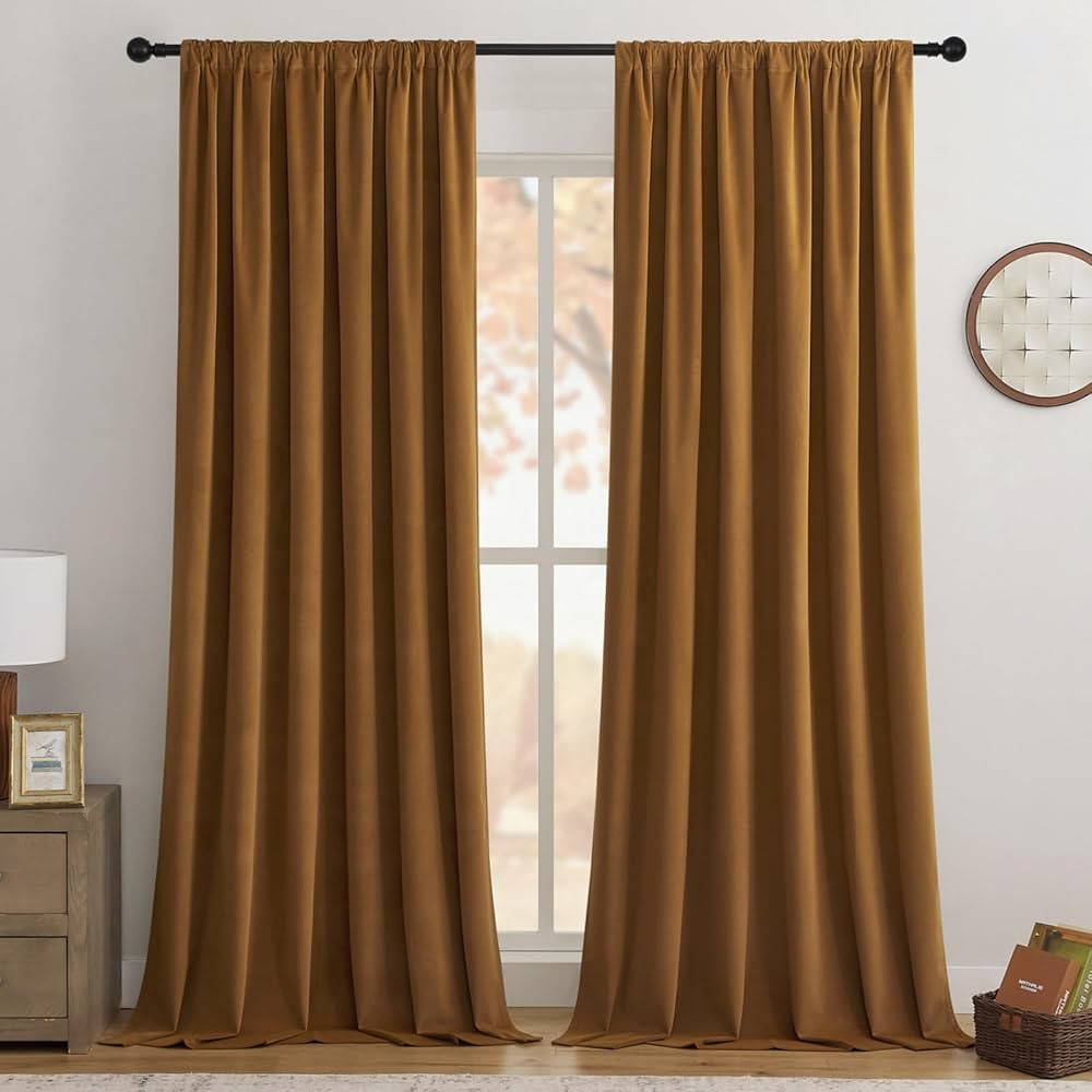 Joydeco 100% Blackout Curtains 96 Inch Long 2 Panels, Luxury Black Out Thermal Insulated Golden B... | Amazon (US)