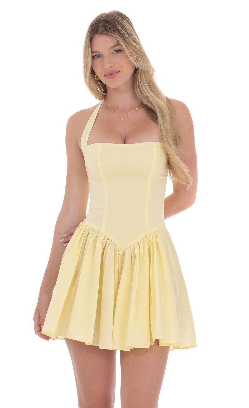 Halter A-line Dress in Yellow | Lucy in the Sky
