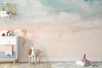 Watercolor Pastel Clouds Peel and Stick Wallpaper Mural