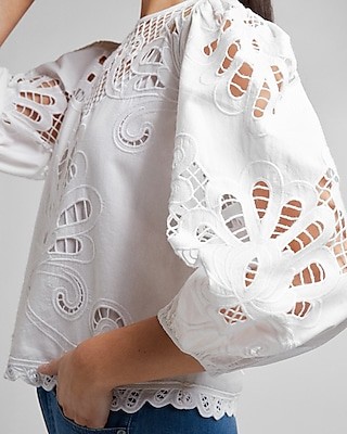 Eyelet Lace Balloon Sleeve Top | Express