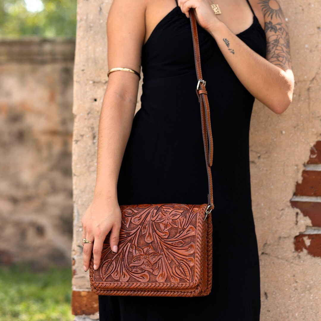 Hand Tooled Leather Crossbody Purse Vintage Style Boho Chic Bag Handbag - Etsy | Etsy (US)