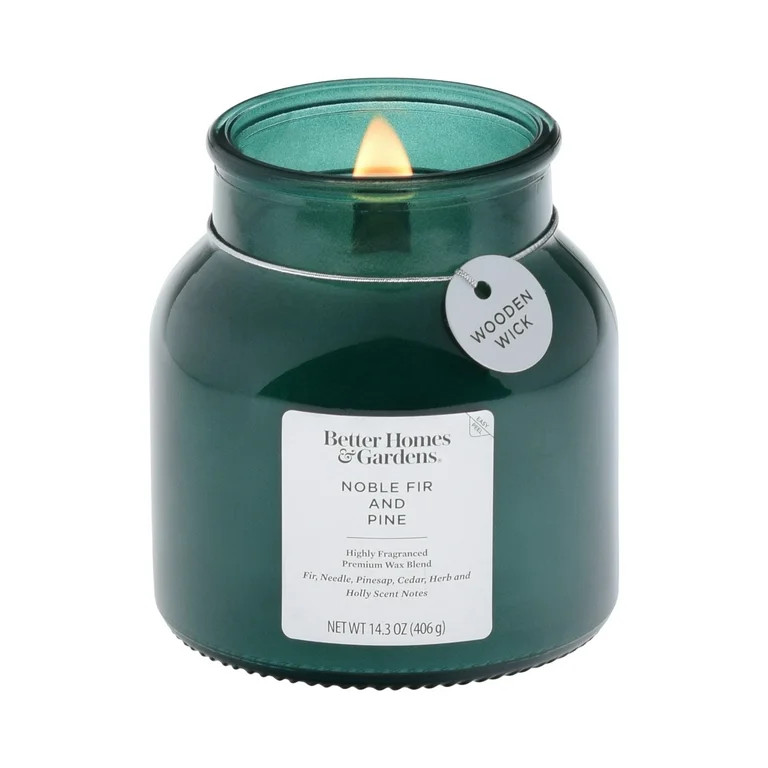 Better Homes & Gardens Noble Fir and Pine Scented Wooden Wick 14.3oz Jar Candle | Walmart (US)