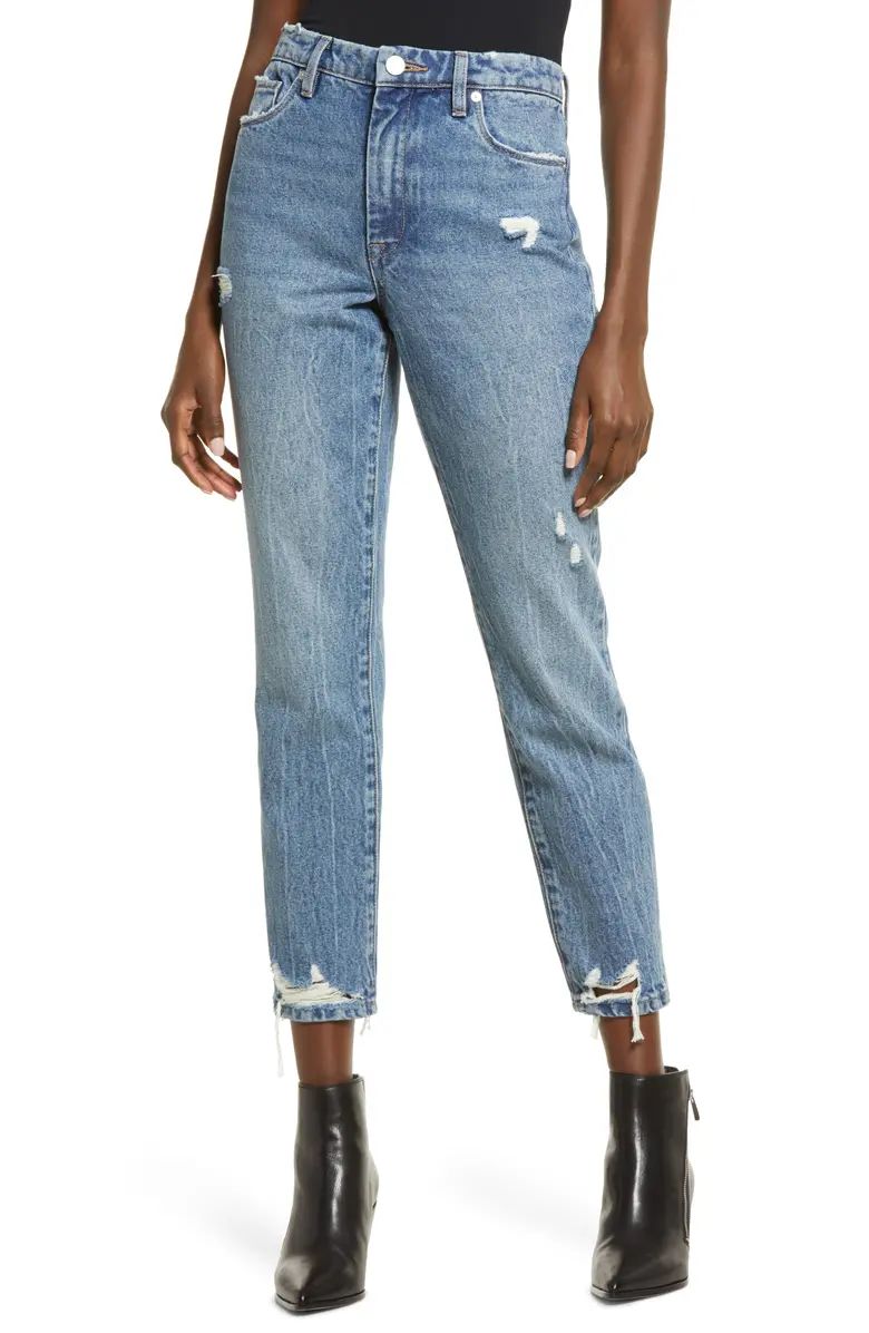 Damaged and dangling hems bring a dramatic finish to high-waisted, straight-leg jeans constructed... | Nordstrom