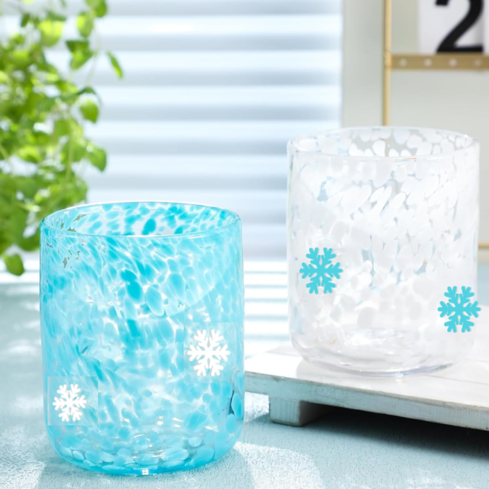 Whaline 2Pcs Winter Icon Juice Glass Christmas Wine Glasses Blue White Snowflake Stemless Cocktai... | Amazon (US)