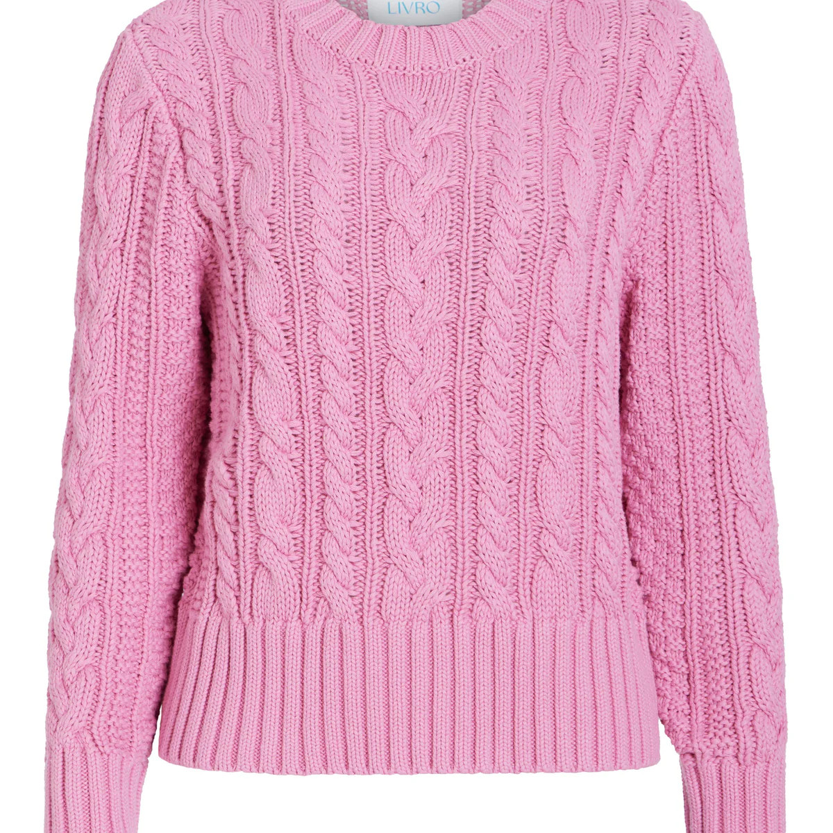 Cable Crewneck Sweater, Blush | Livro