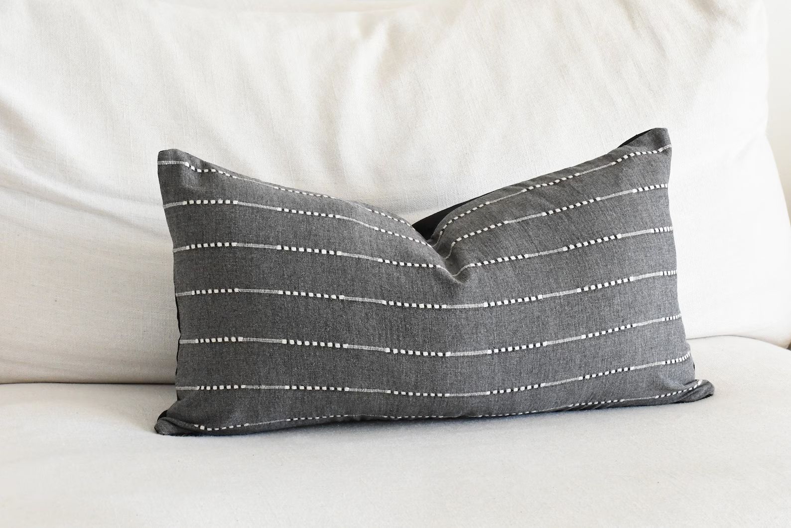Gray Lumbar Throw Pillow Covers 18 X 18 Gray Cotton Pillow Soft Gray Cotton With White Stripe Lum... | Etsy (US)
