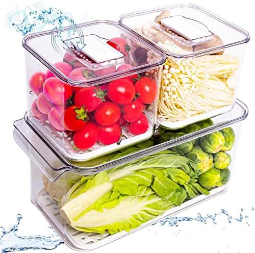 WAVELUX Produce Saver Containers for Refrigerator, Food Fruit Vegetables storage, 3 Piece Stackable  | Amazon (US)
